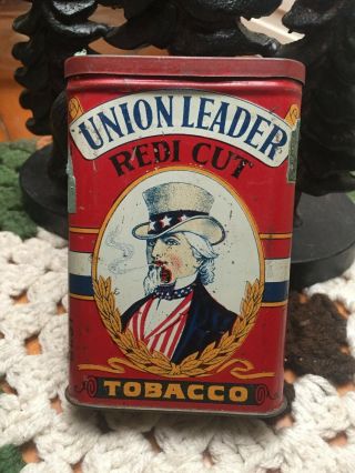 Vintage Vertical Pocket Union Leader Tobacco Tin (strong Colors)