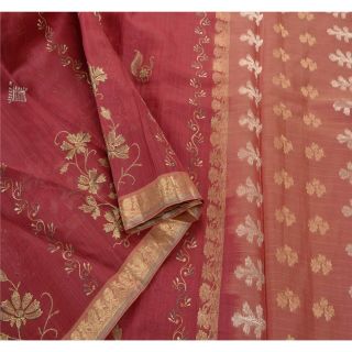 Sanskriti Vintage Dark Red Sarees 100 Pure Silk Indian Sari Woven Fabric