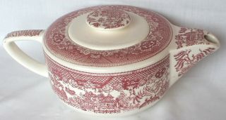 Vintage Royal China Usa Mid - Century Modern Pink Willow Ware Pattern Teapot Vgc