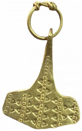 Stunning Ancient Viking Gold Thors Hammer Pendant - Circa 9th/10th Century Ad
