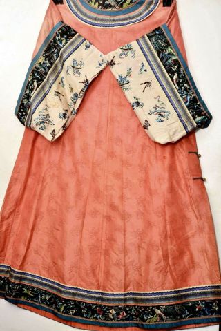 1900 ' s Chinese Orange Silk Brocade Embroidery Lady ' s Robe Jacket Butterfly Fish 2