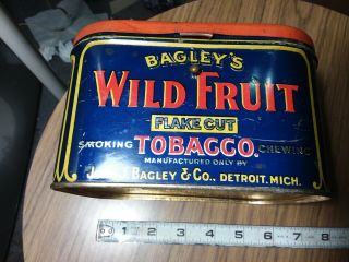 VINTAGE TOBACCO TIN - BAGLEY ' S WILD FRUIT SMOKING TOBACCO CHEWING 3