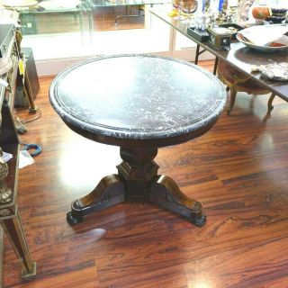 Antique French Empire Style Marble Top Round Mahogany Center Table