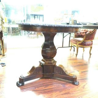 Antique French Empire Style Marble Top Round Mahogany Center Table 2