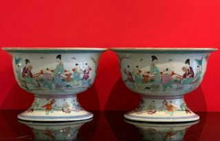 Antique Chinese Famille Rose Oval Footed Pottery Planters Jardinieres