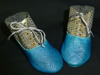 Large Turquoise All Leather Shoes For Antique Doll,  Ooak,