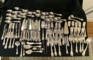 79 Pc Reed & Barton Burgundy Sterling Silver Flatware 12 Settings,  Serving 2578g