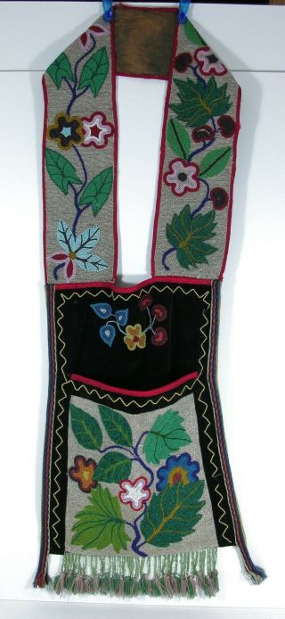 Ca1900 Native American Anishinaabe / Ojibwa Indian Bead Decorated Bandolier Bag