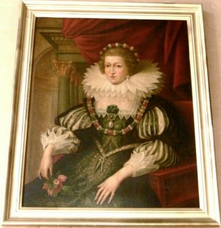 Antique Baroque Oil Painting On Panel With Frame " Portrait Of Noble Woman " 1700
