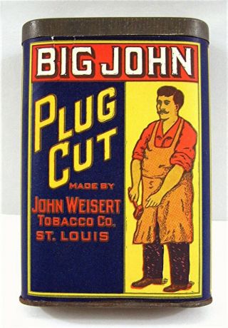 Old Big John Plug Cut Paper Label Pocket Tobacco Tin Weisert Tobacco St Louis Mo