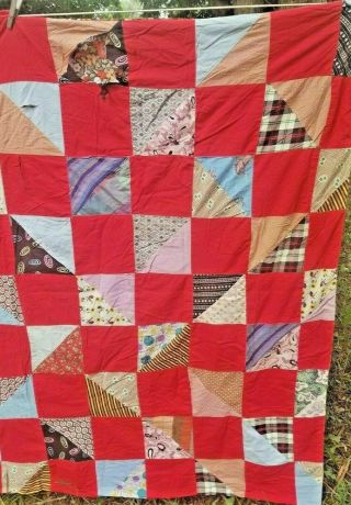 Vintage Quilt Top & Back Cutter Cotton? Old Fabrics 77 x 60 Red Floral Backing 3