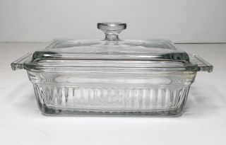 Vintage Anchor Hocking 1424 Clear Glass Ribbed Sides Baking Casserole W/ Lid