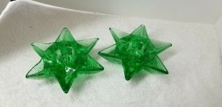 Vintage Green Star Shaped Tapered Candle Holders Depression Glass (2)