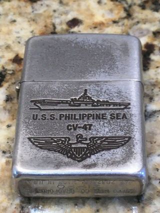 Zippo Cigarette Lighter Uss Philippine Sea Cv - 47 Ship Eagle Emblem Military Navy
