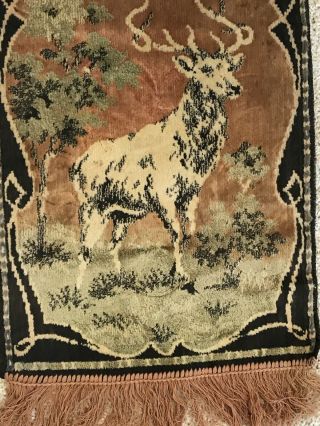 Vintage Antique Fringed Woven Tapestry Table Runner 12.  5 X 48 Stag 1920 