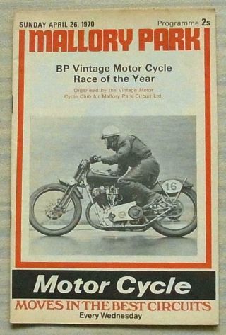 Mallory Park 26 Apr 1970 Bp Vintage Motor Cycle Race Of The Year Programme