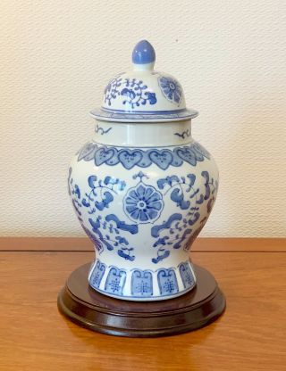 Vintage Chinese Tea Caddy Porcelain Blue White Storage Pots 11 Ins Tall