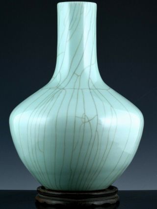 Impressive Large 18/19thc Chinese Guan Crackle Glaze Porcelain Bottle Vase