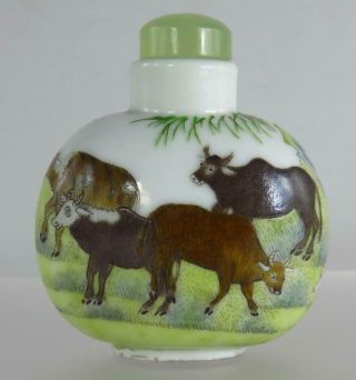 Large Antique Chinese 19th Century Cows Snuff Bottle Daoguang Jade Stopper Qing