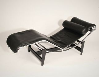 Vintage Le Corbusier Cassina Lc4 Chaise Lounge Chair Black Leather