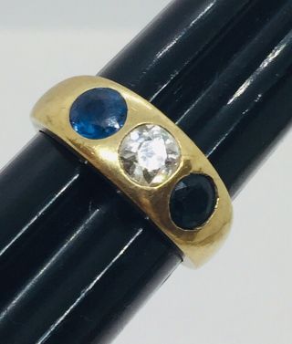 Je Caldwell & Co Antique 14k Yellow Gold Diamond & Sapphire Gypsy Ring Size 7