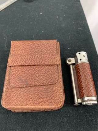 Vintage Dunhill Leather Wrapped Service Pocket Lighter & Matching Cigarette Case