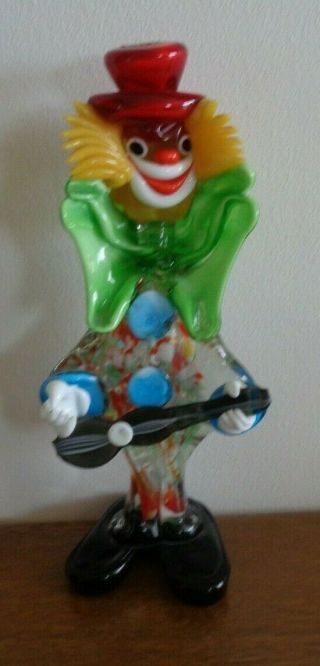 Vintage Murano Glass Clown With Guitar 30cms.