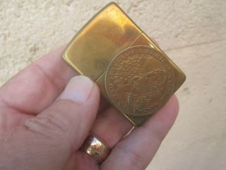 Rare Vintage Solid Brass Zippo Usa Lighter With 20 Dollar Coin 1932 - 1989 Date
