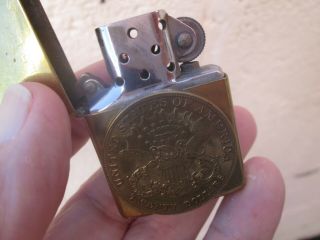 RARE VINTAGE SOLID BRASS ZIPPO USA LIGHTER WITH 20 DOLLAR COIN 1932 - 1989 DATE 3