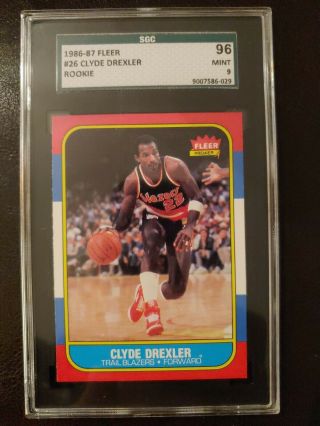Clyde Drexler 1986 - 87 Fleer Rookie Card Rc 26 Sgc 96 Hof Looks Like Psa 10