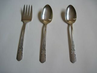 Vintage Silver - Plate Oneida Jasmine 1 Meat Fork,  2 Large Serving Spoons (8 1/8 ")