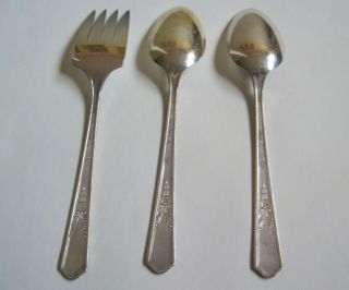 VINTAGE Silver - plate ONEIDA JASMINE 1 Meat Fork,  2 Large Serving Spoons (8 1/8 