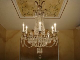 Spectacular Rare Antique French Empire Crystal Beaded Basquet Chandelier