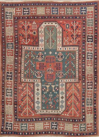 Pre - 1900 Antique Vegetable Dye Tribal Kazak Caucasian Area Rug Shirvan Wool 5x7