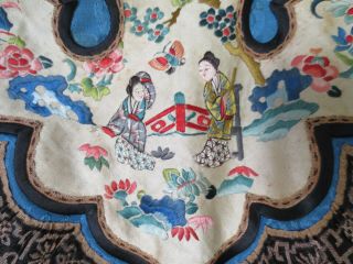 Antique Chinese Blue Silk Embroidered Elders Flowers Insects Kimono Jacket