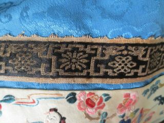 Antique Chinese Blue Silk Embroidered Elders Flowers Insects Kimono Jacket 3