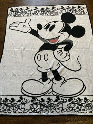 Biederlack Mickey Mouse Black White Blanket 75” X 59” Walt Disney Vintage