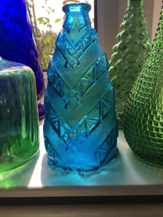 Vintage Blue Mcm Italian Empoli Glass Genie Bottle Decanter 1960’s