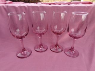 4 Vtg Libbey 8 Oz Wine Glasses Premiere Pink Plum Stemware Tulip Shape Bowl