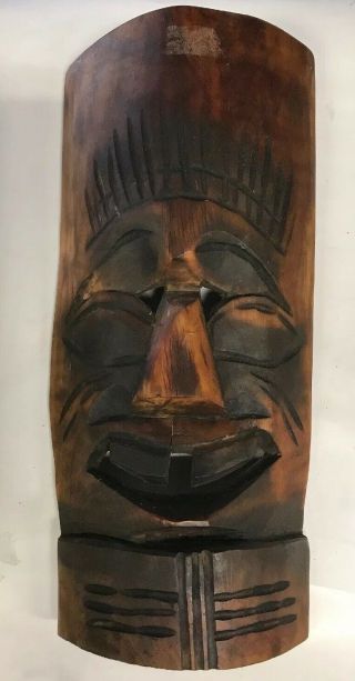 Vintage African Tribal Mask Hand Carved Wooden Wall Hanging 16.  5 " X7.  5 "