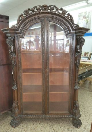 19th C Heavily Carved Italianate Cabinet W Satyrs And The Face Of The Wind