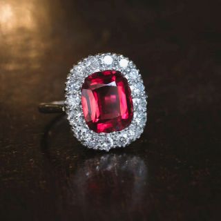 Edwardian C.  1905 Antique Ruby & Diamond Platinum Engagement Ring - Size 6.  5