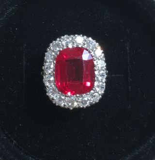 Edwardian c.  1905 Antique Ruby & Diamond Platinum Engagement Ring - Size 6.  5 2