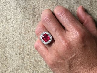 Edwardian c.  1905 Antique Ruby & Diamond Platinum Engagement Ring - Size 6.  5 3