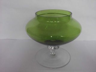 Rare Vintage Green Glass Flying Saucer Vase - Studio Artdeco Glass Vase 6¼ " Tall