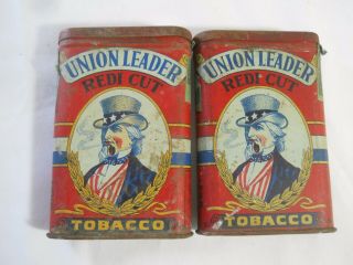 2 Antique Smoking Tobacco Tins Union Leader Redi Cut Tobacco For Pipe Cigarette