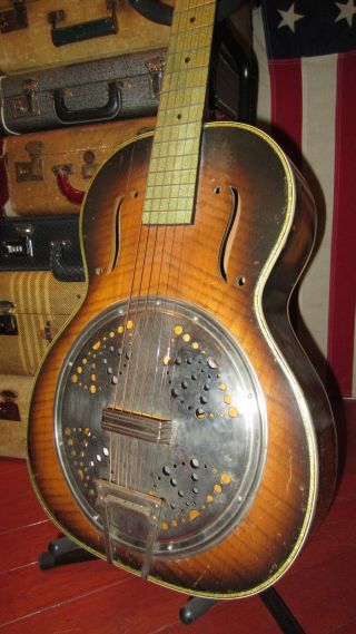 Vintage 1939 Harmony Radio Star Resonator Guitar Sunburst W/ Sparkle Neck