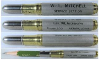 Restored Vintage Bullet Pencil - Mitchell Service Station,  Akron,  Iowa Bs - 1308