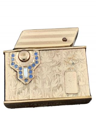 Vintage Regaliter Push Button Mechanism Pocket Lighter With Jewel Design