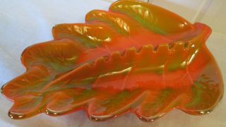 Vintage Large Orange Lime Leaf Shape Ashtray Mid Century California Pottery Usa